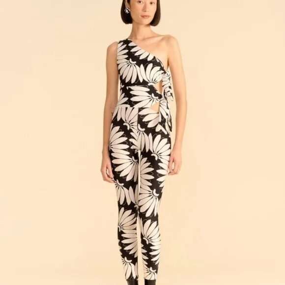 FARM RIO Copacabana Black White Lycra Jumpsuit Size Large NEW NWT - Picture 2 of 6